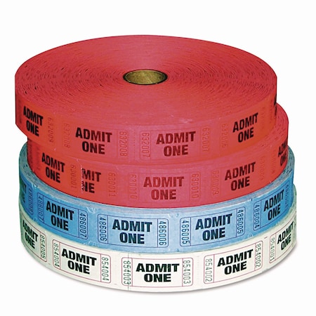 Iconex Admit-One Ticket Multi-Pack, 2 Red, 1 Blue, 1 White, 2,000/Roll, 4PK PMC59001