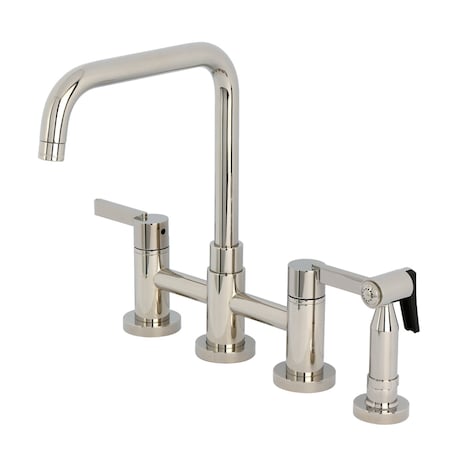Kingston Brass Bridge Kitchen Faucet with Brass Sprayer, Polished Nickel KS8286CTLBS