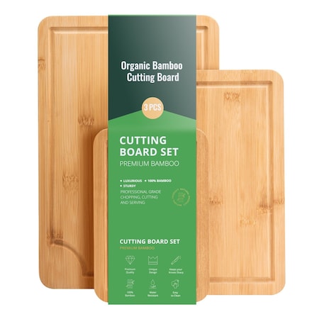 Vevor Bamboo Cutting Board Premium Versatile Cut Board with Built-in Handle, 3PK BCB008