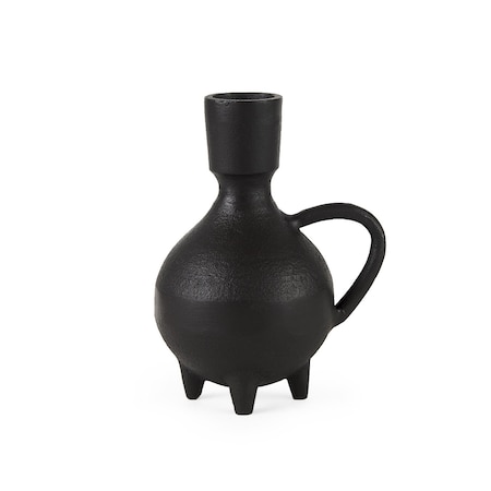 Homeroots 7" Black Ceramic Round Jug Vase 392538