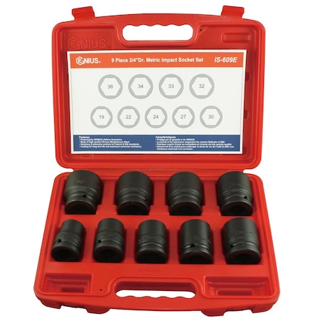 Genius Tools 9 Pc. 3/4inDr. Metric Impact Socket Set IS-609E