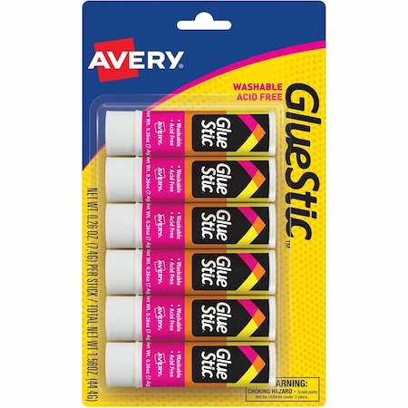 Avery Dennison Glue Stick, White, 0.28 oz, 6 PK 98095