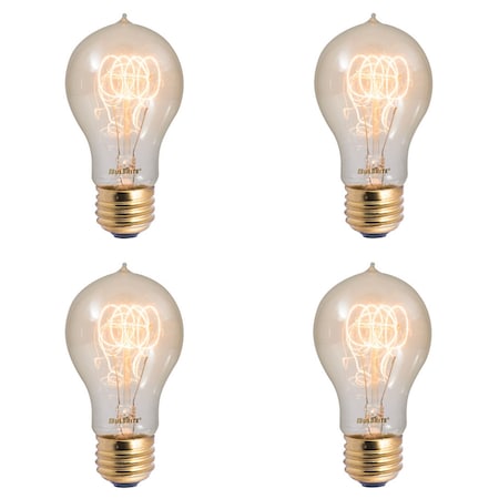 Bulbrite 60W Dimmable Antique A19 Incandescent Light Bulbs, Medium E26 Base, 2200K, 4PK 861167