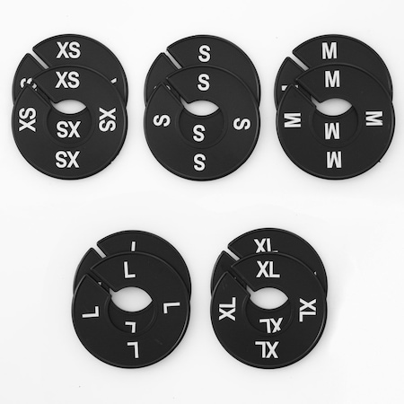Nahanco Clothing Rack Size Dividers, Round Black, White Print; XS-XL Kit 5 Sizes, 2 pcs. each, 10PK CBWKIT1