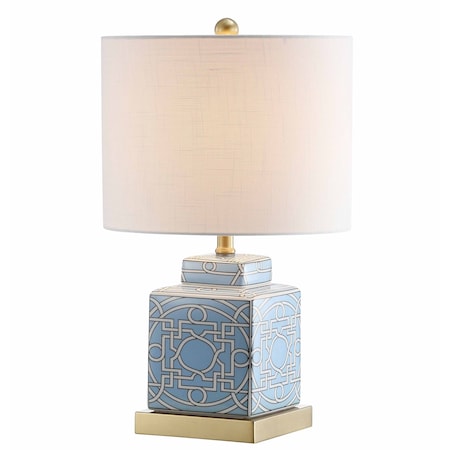 Jonathan Y Catherine 22" Modern Transitional Ceramic/Metal Square Ginger Jar LED Table Lamp, Blue/White JYL3044A