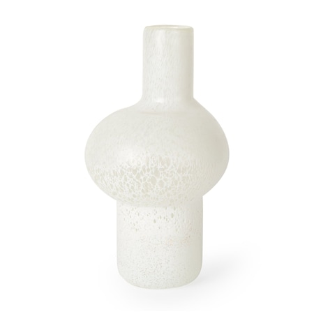 Homeroots 12" White Mottled Handblown Glass Table Vase 608282