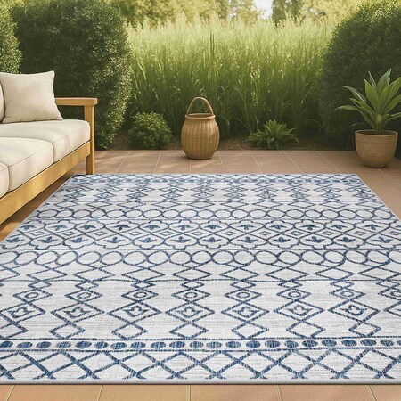 Jonathan Y Kafel Tribal Bohemian Ivory/Blue 4 ft. x 6 ft. Indoor/Outdoor Area Rug SMB130C-4