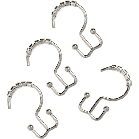 Zenith Zenna Home Chrome Double Roller Shower Curtain Hook, 12 Count 96SS