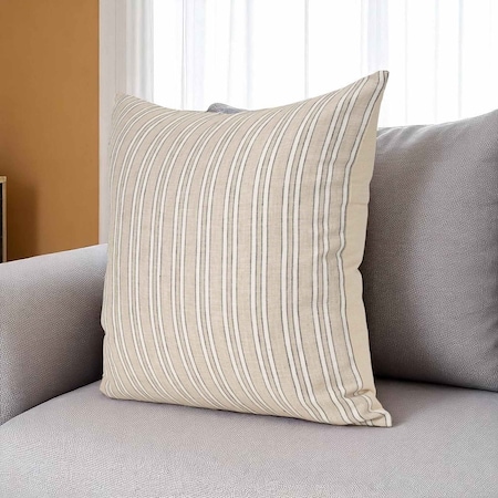 Homeroots 22" Beige And Black Striped Cotton Blend Throw Pillow Cover with Texture 608196
