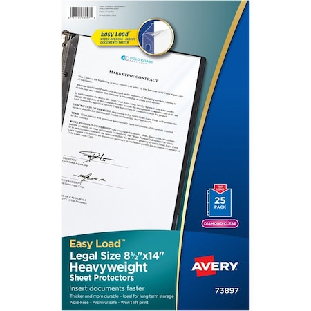 Avery Dennison Avery Top-Load Polypropylene Sheet Protector, Heavy, Legal, Diamond Clear, 25/Pack 73897