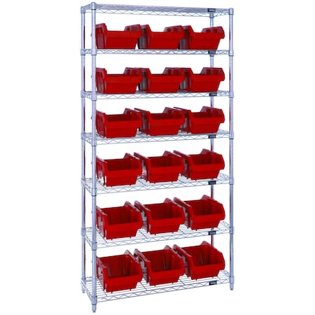 Quantum Storage Systems WIRE SHELVING UNIT W/18 RED BINS BINS W7-14-18RD