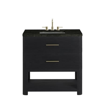 James Martin Vanities Lucian 36" Single Vanity, Carbon Oak, w/ 3 CM Phantome Eclos Widespread Top D704-V36-CBO-WPHT