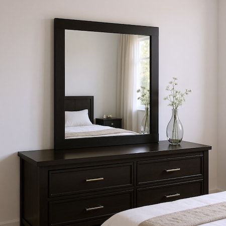 Homeroots 35" Black Wood Square Mounted Framed Dresser Mirror 643693