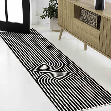 Jonathan Y Sofia MidCentury Modern Arch Stripe Two-Tone High-Low Black/White 2 ft. x 8 ft. Runner Rug SCN109C-28