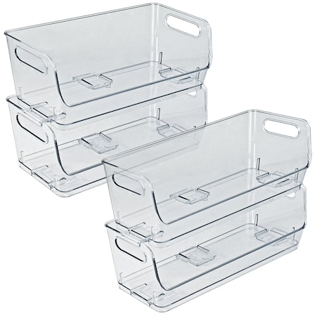 Azar Displays Stackable Narrow Pantry Storage Bin Clear Organizer, 4PK 556754-4PK