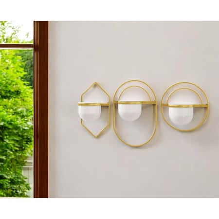 Homeroots Set of Three Gold And White Metal 10 Ounce Wall Planters 574017
