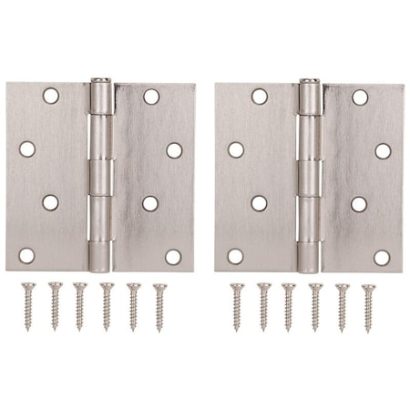Prosource Square Corner Door Hinge, Steel, Satin Nickel, Loose Pin, 180 deg Range of Motion BH-502SN-PS