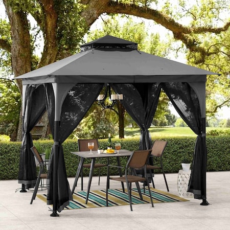 Sunjoy 9.5 ft x 9.5 ft Grey and Black 2-tone Steel Gazebo A101011142