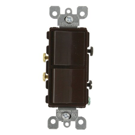 Leviton Decora Single-Pole/Single-Pole AC Combination Switch, 15 Amp, 120/277 Volt, Brown 5634