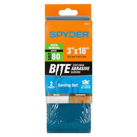 Spyder 3-Inch x 18-Inch 80 Grit Zirconia Tape Joint Sanding Belt, 2PK 500012