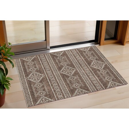 Homeroots 3' X 5' Brown And Ivory Southwestern Washable Indoor Outdoor Area Rug 593654