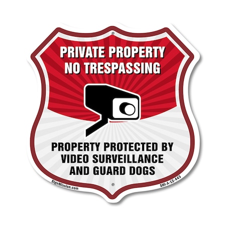 Signmission Private Property Shield Sign No Trespass, 12 Inch X 12 Inch, Aluminum Metal Sign SHI-A-12-443