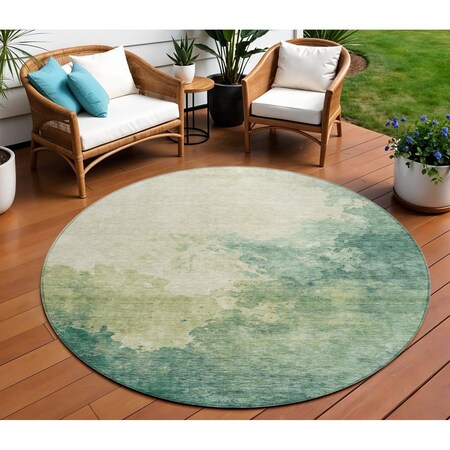 Homeroots 8' Green And Ivory Round Abstract Washable Indoor Outdoor Area Rug 604793