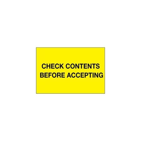 Bubblefast 4 x 6'' - ''Check Contents Before Accepting'' Fluorescent Yellow Labels BFDL1332