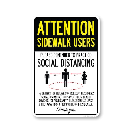 Signmission PSA Sidewalk Users Practice Social Distancing 14in X 10in Peel And Stick Wall Graphic, RD-1014-25375 OS-NS-RD-1014-25375