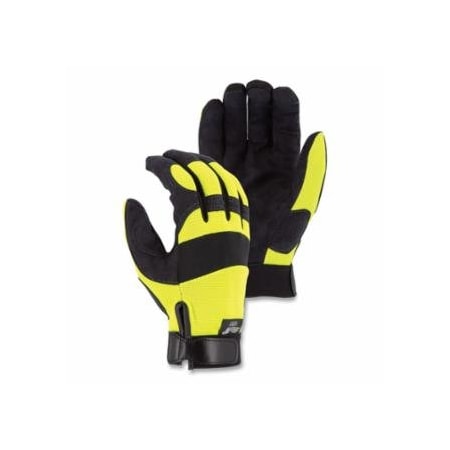 Majestic Armor Skin Mechanics Gloves with Knit Back, Armor Skin, 9/Medium, Black/Hi-vis Yellow, Velcro, 12PK 472-2137HY/9