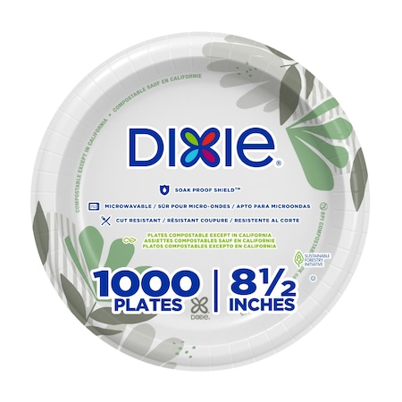 Dixie Disposable Paper, Plate, Round, 8-1/2 in , Pathways, PK1000 UX9PATH
