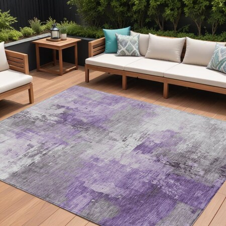 Homeroots 9' X 12' Purple Eggplant And Ivory Abstract Washable Indoor Outdoor Area Rug 616842