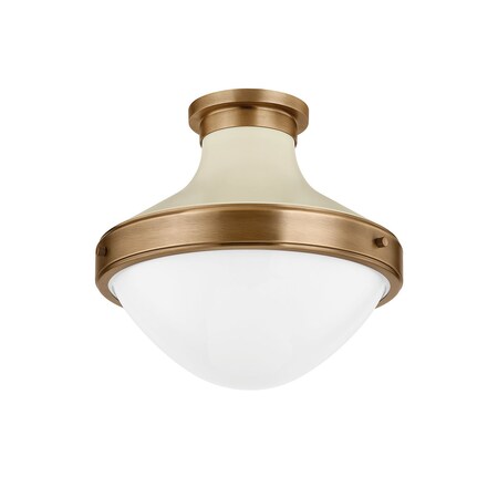 Troy Lighting Maxton 1 Light Flush Mount 13.5 In. Patina Brass And Soft Sand C3113-PBR/SSD