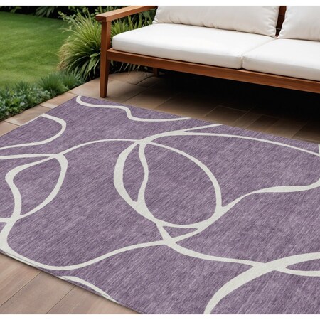 Homeroots 8' X 10' Purple And Ivory Abstract Washable Indoor Outdoor Area Rug 597514