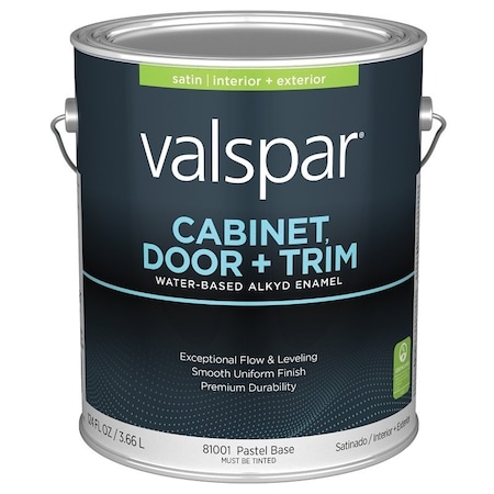 Valspar 8100 Cabinet, Door and Trim Paint Enamel, Water Base, Satin Sheen, Pastel Base, 1 gal 028.0081001.007