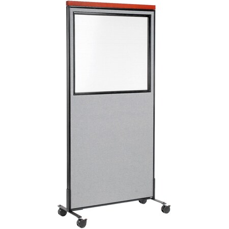 Global Industrial Interion Mobile Deluxe Office Partition Panel with Partial Window, 36-1/4"W x 76-1/2"H, Gray 694993MGY