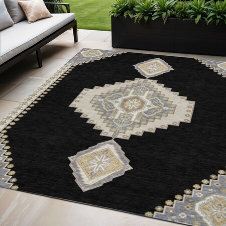 Homeroots 5' X 8' Black Gold And Gray Oriental Washable Indoor Outdoor Area Rug 598383
