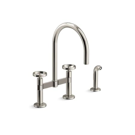 Kohler Billet Two-hole bridge kitchen sink faucet with side sprayer 28673-9-SN