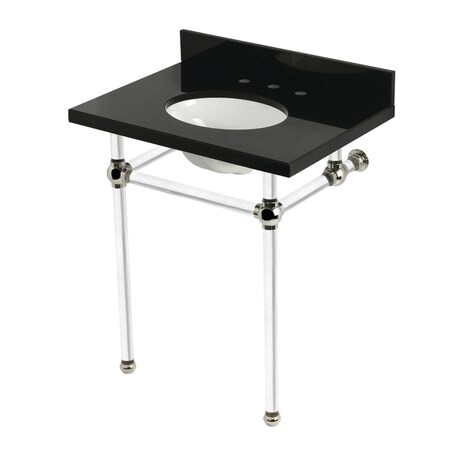 Kingston Brass 30" Black Granite Console Sink with Acrylic Legs, 8-Inch, 3-Hole, Black Granite/Polished Nickel KVPK30KA6