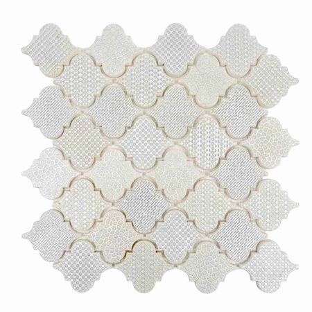 Apollo Tile Artisana 12x12 in. Silver White Textured, Foiled Stone Arabesque Lantern Mosaic Wall Tile, 5PK APLBRJ882A