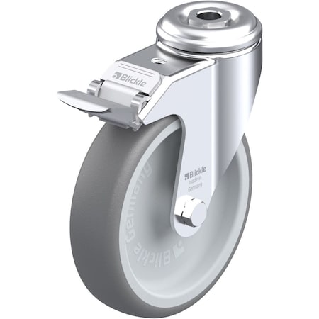 Blickle Kingpin Swivel Caster, TPR, 5", Brake LKRA-TPA 126G-FI