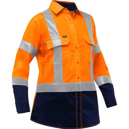 Bisley ANSI Type R Class 2 Women's Long Sleeve Work Shirt with Navy Bottom 313W6491H-ON/2X
