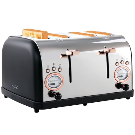 Megachef 4 Slice Wide Slot Toaster with Variable Browning in Black and Rose Gold MG-TS-3500B