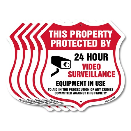 Signmission Video Surveillance Shield Sign This Prop, 12 inch X 12 inch, Aluminum Metal Sign, 5PK SHI-A-5Pack-12-470