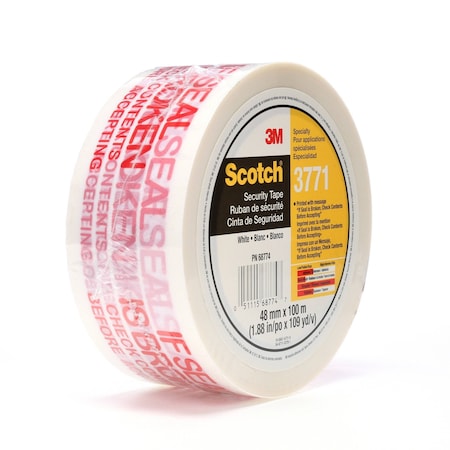 Scotch Carton Sealing Tape, 1.9 mil Thick, 2 in W x 100 m L, 3 in Core Dia., White 3771