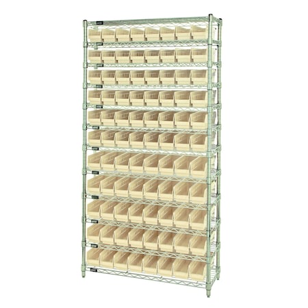 Quantum Storage Systems WIRE SHELVING UNIT W/88 IVORY BINS WR12-105IV