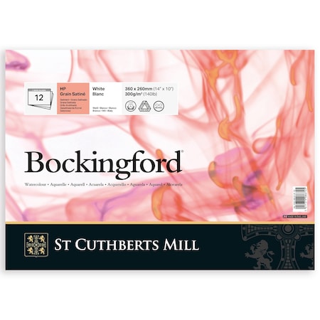 St Cuthberts Bockingford Watercolor Pad, Hot Pressed, White, Glue Binding, 140lb/300gsm, 12 Sheet, 10x14 inch T45330001011D