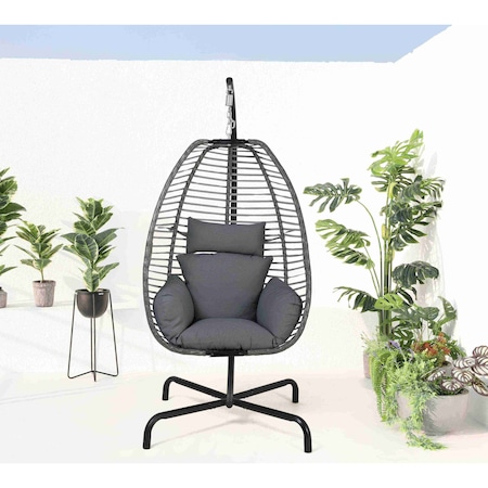 Hospitality Rattan Patio Ultra Hanging Chair with Stand 890-2400-GRY-HC