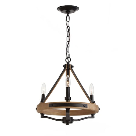 Vidalite Savannah 3-Light Rustic Farmhouse Style Chandelier, Natural Brown & Black Pendant Chandelier Light CE1013044