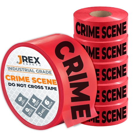 Jrex Safety Crime Scene Do Not Cross Tape Roll - 3 Mil - 1000 Ft x 3 Inch Wide Each - Red, 6PK PCST-JR-RED-3M-6PK